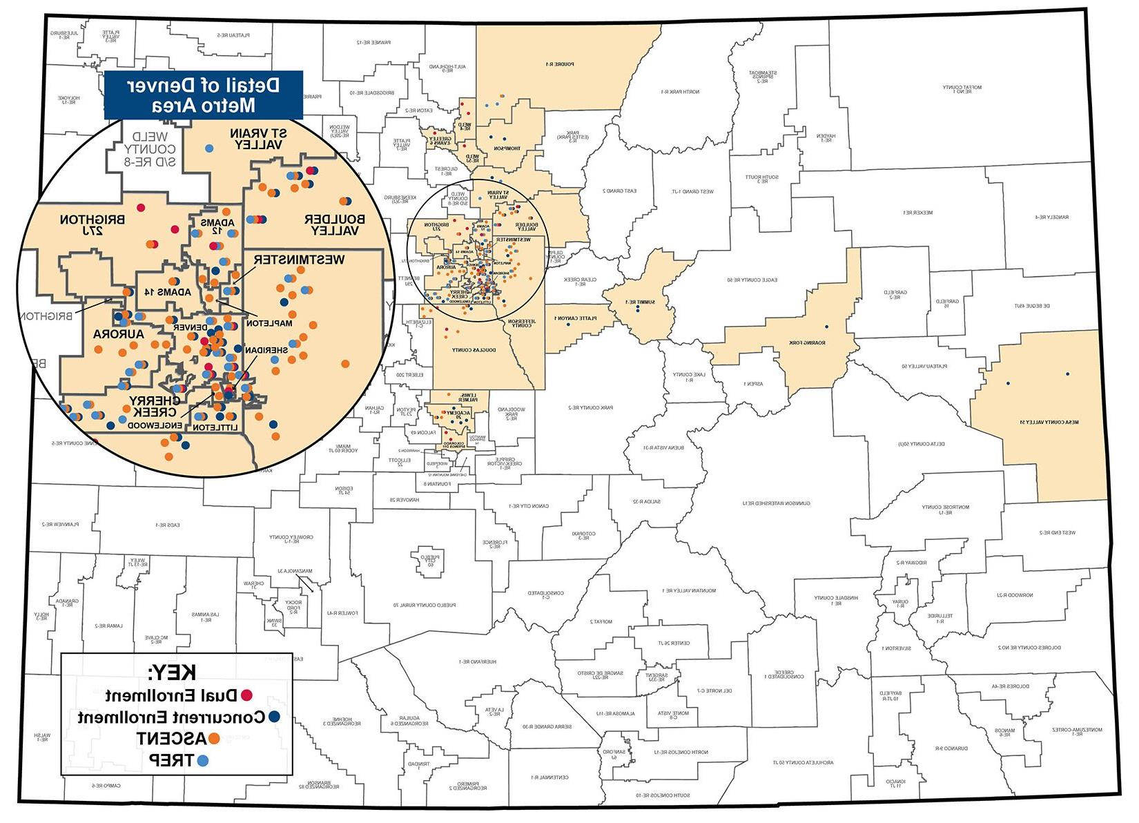 Colorado map showing districts and schools that MSU Denver partners with.